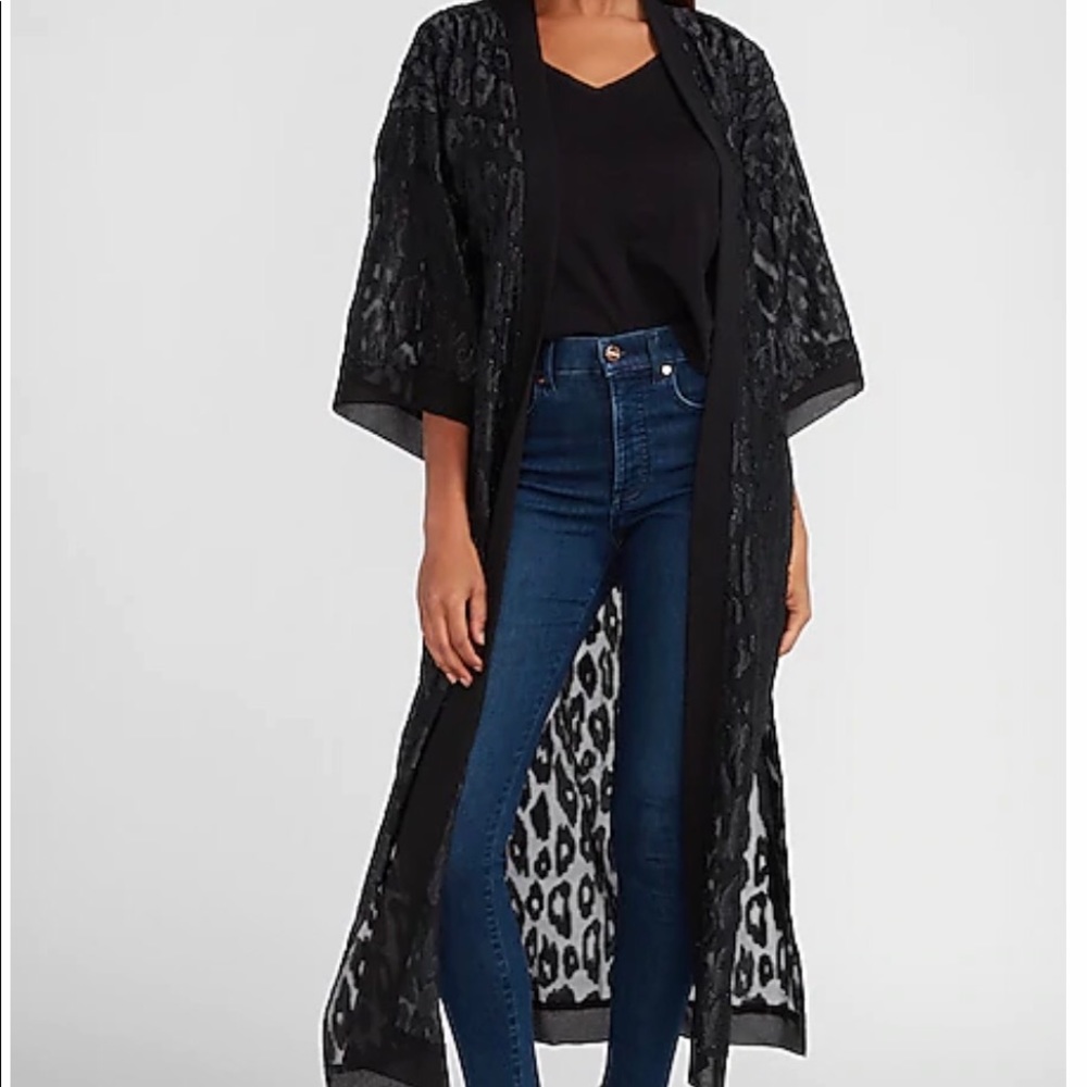 Leopard Jacquard Kimono Cover Up